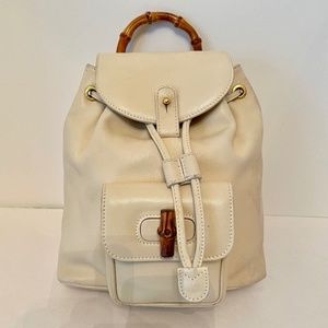 Gucci White/Cream Leather Mini Backpack Bamboo